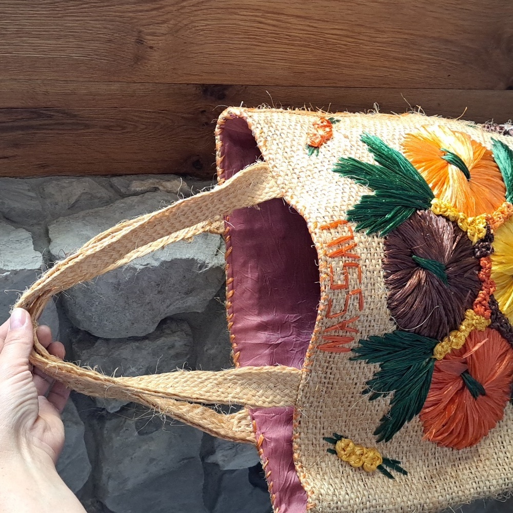 Nassalu 60's Large Vintage Straw Wicker Tote Travel Beachy Vacation Cruise Bag - Picture 5 of 7